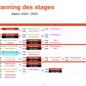 Planning des stages saison 2024 2025